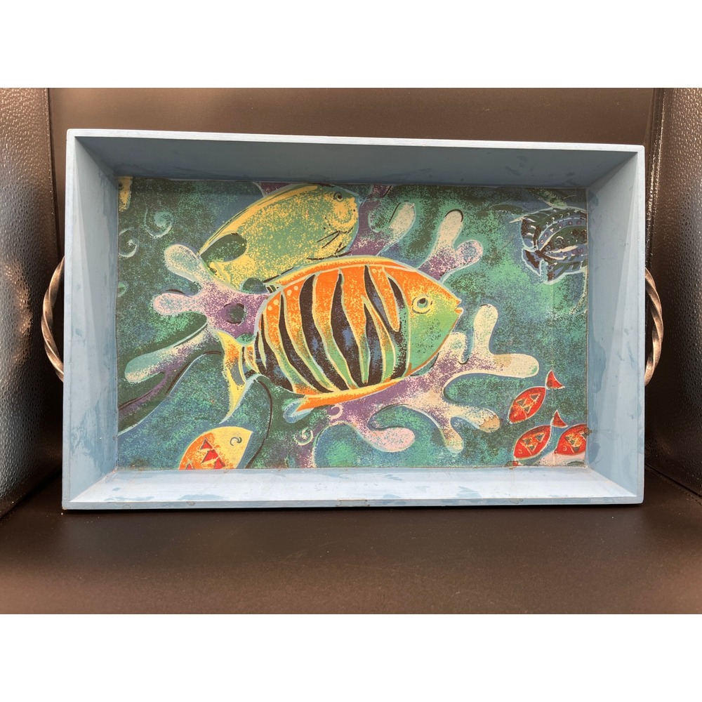 Tracy Porter Stonehouse Farm Fish Coral Serving Tray‎ Decor Nautical 19"x12"x3"